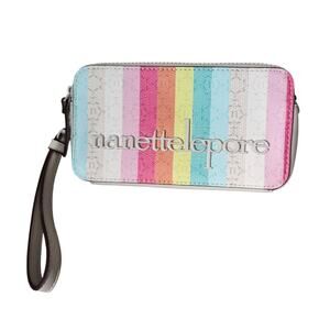 Nanette Lepore Striped Vegan Leather Tech Wristlet Pastel Clutch Purse